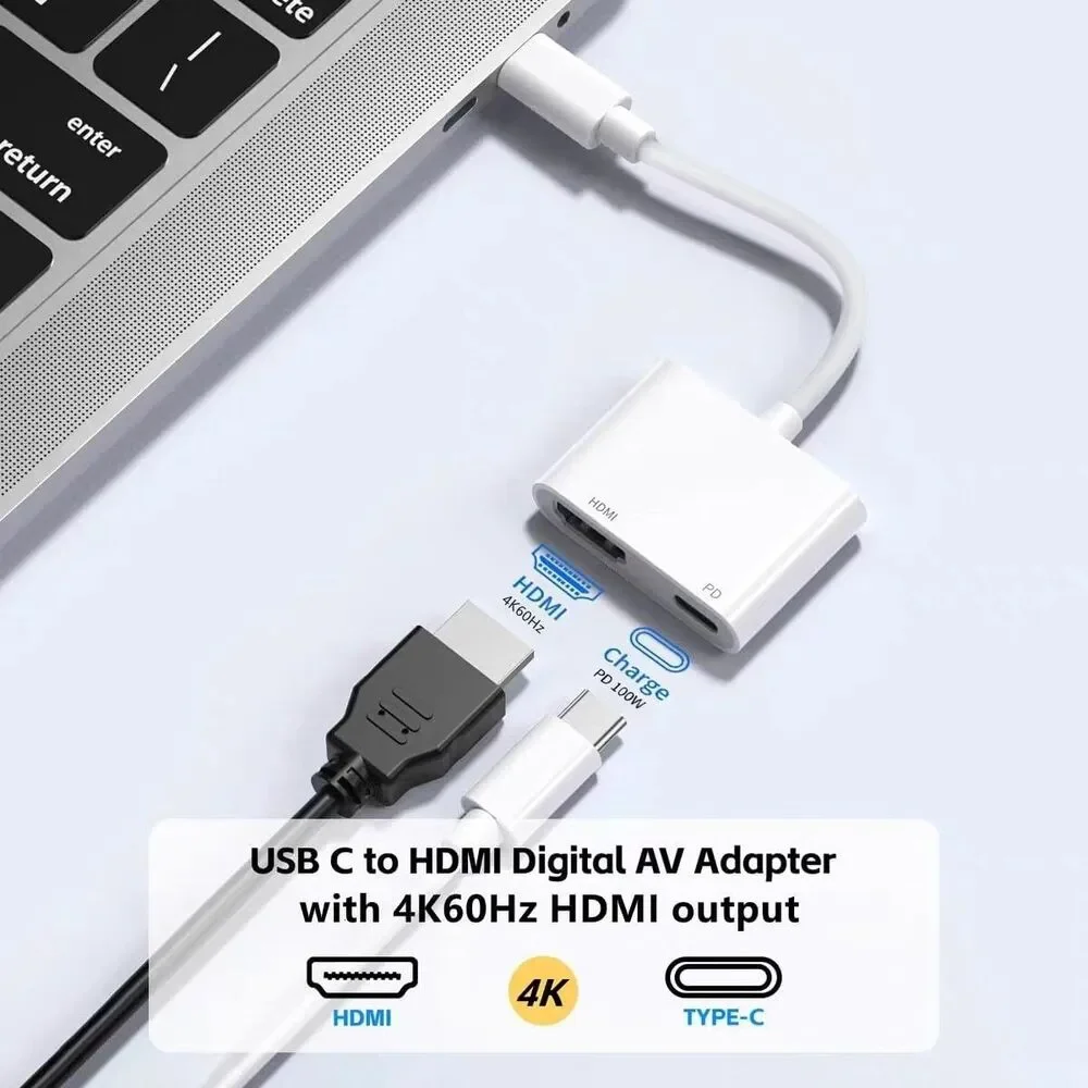 USB-C to HDMI Adapter 4K@60Hz - 100W PD Fast Charging - For iPhone 16/15 Mac